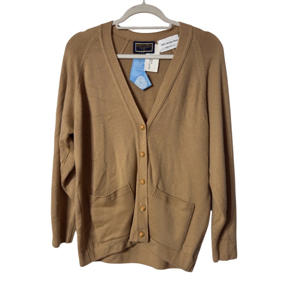 Straven Tan Button-Up Cardigan‎ Sz 38 Merino Wool (TXA927)